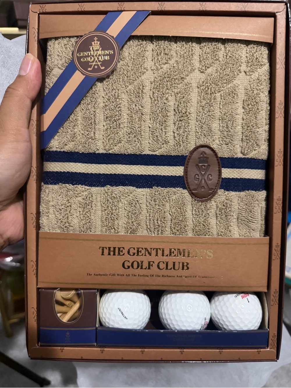 Beige & Navy Golf Towel Gift Set